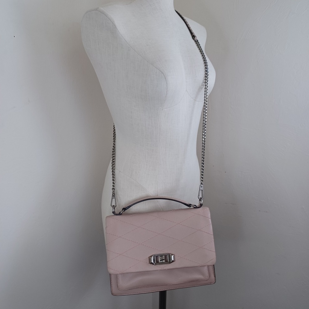 Rebecca Minkoff Love Crossbody Bag Blush Pink Quilted Pebbled Leather Silver HW - Picture 14 of 14